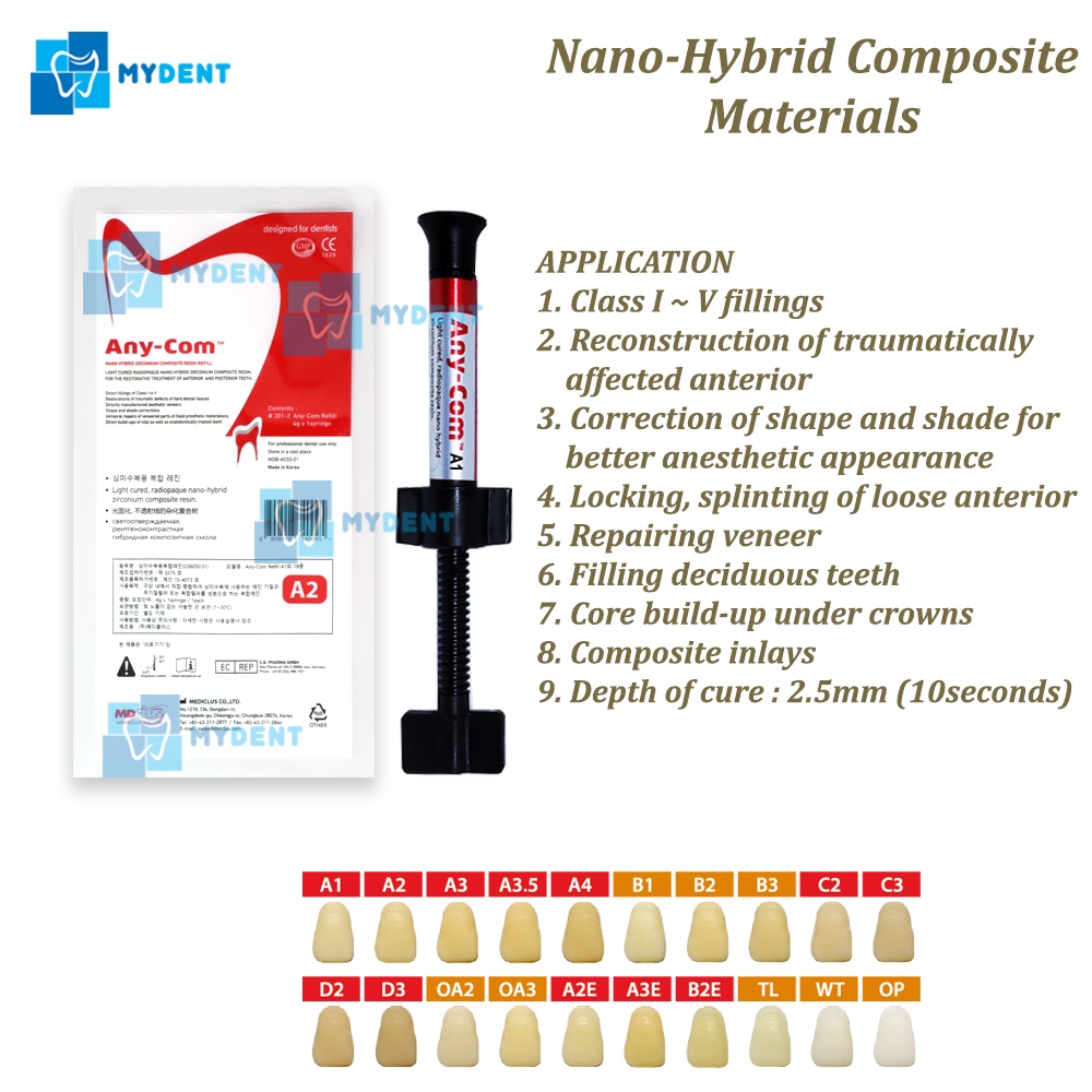 Jual Dental Nano Hybrid Composite Any Com Dental Komposit Gigi A1 A2 A3 ...