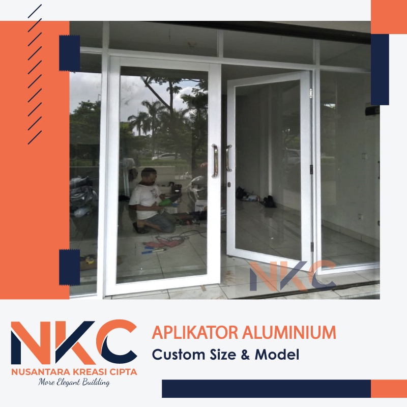 Jual Pintu Aluminium Kaca Swing Dua Daun Kanan Kiri Kaca Mati Uk