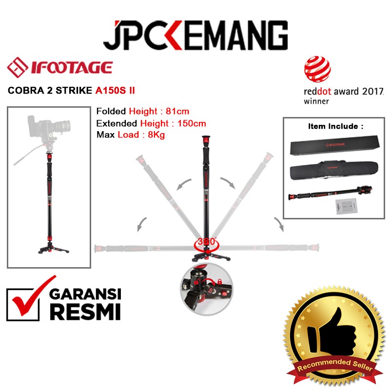 Jual iFootage Cobra 2 Strike A150S II Monopod Aluminum Garansi Resmi