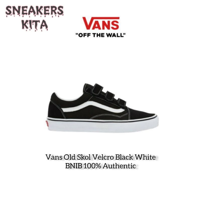 Jual Sepatu Vans Old Skool Velcro Classic Black White | Shopee Indonesia