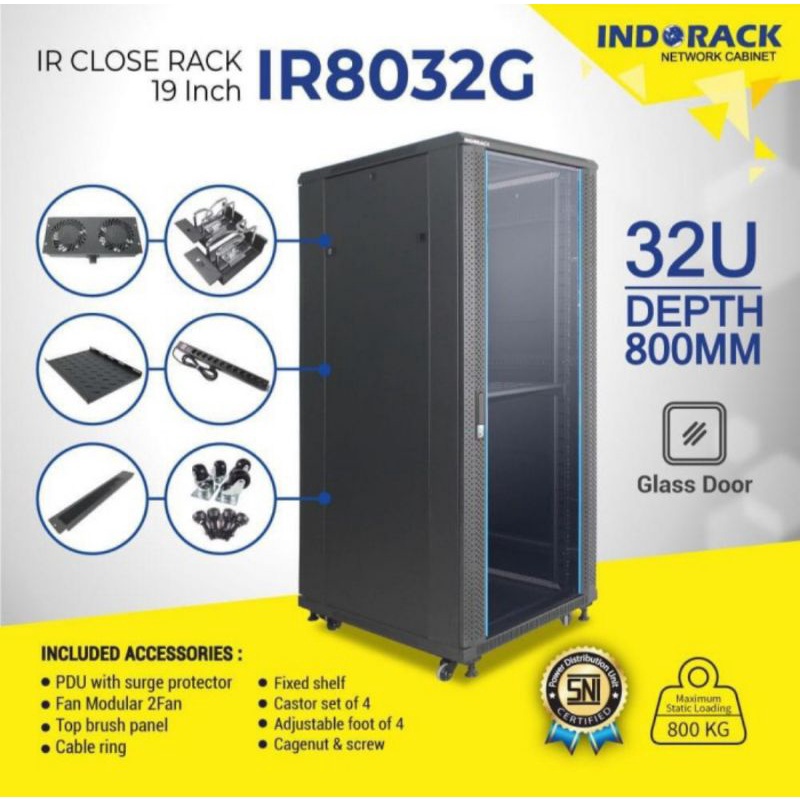 Jual Close Rack INDORACK Glass Door Rak Server 32U Depth 800mm IR8032G ...