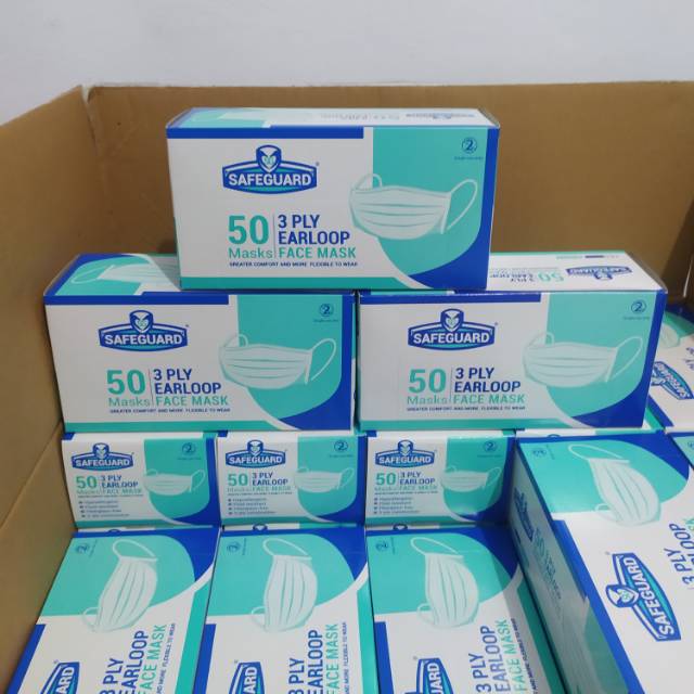 Jual Masker safeguard 3 Ply earloop isi 50 pcs. Free bubble wrap dan ...