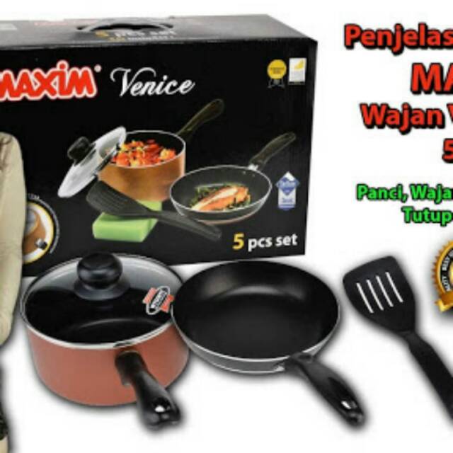 Jual Maxim Venice Set 5 Panci Tutup Kaca Wajan Spatula Sponge