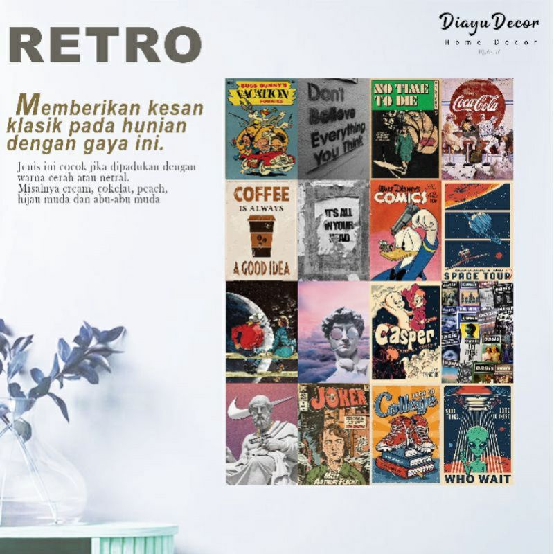 Jual Poster Dinding Aesthetic Tema Retro Isi 16 Pcs | Poster Kamar ...