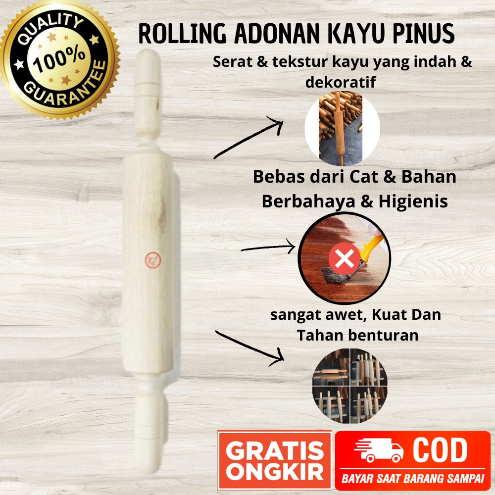 Jual Penggilas Penggiling Roll Rol Rolling Pin Kayu Pinus Adonan Kue