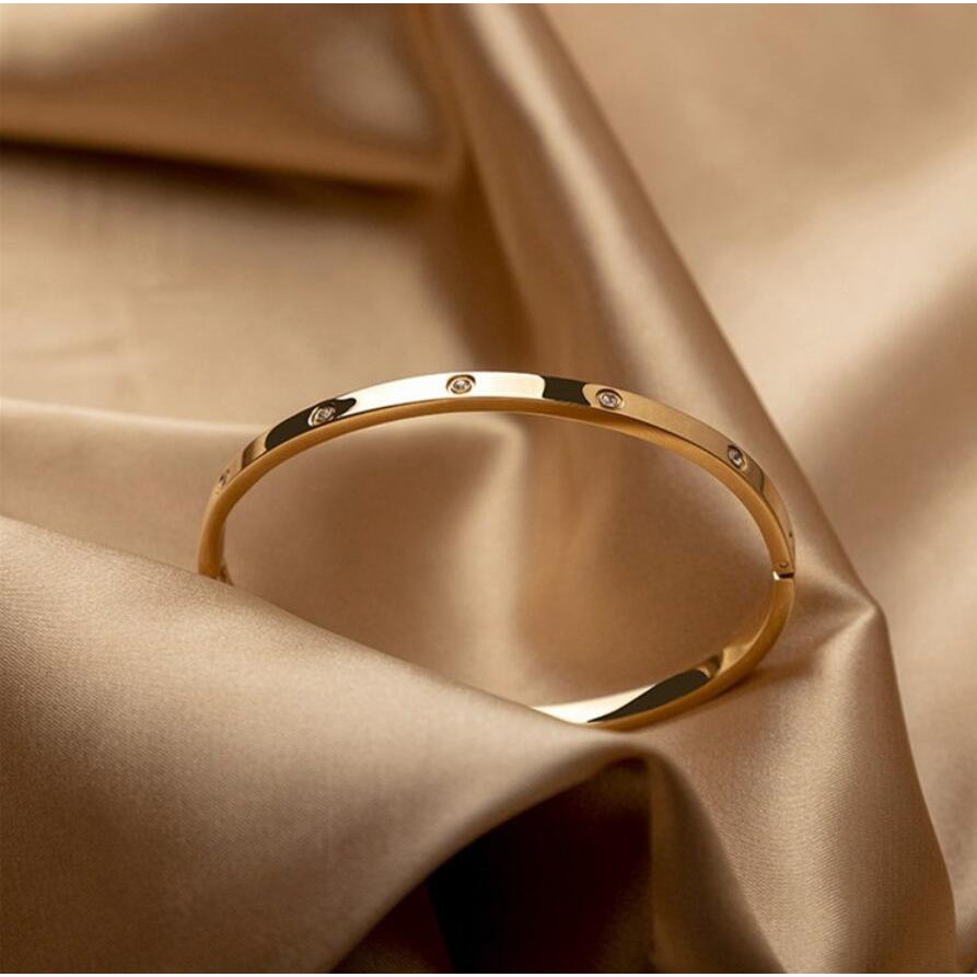 Gelang Tangan Wanita Asli Titanium / Bangle Polos Dan Permata - foto 3