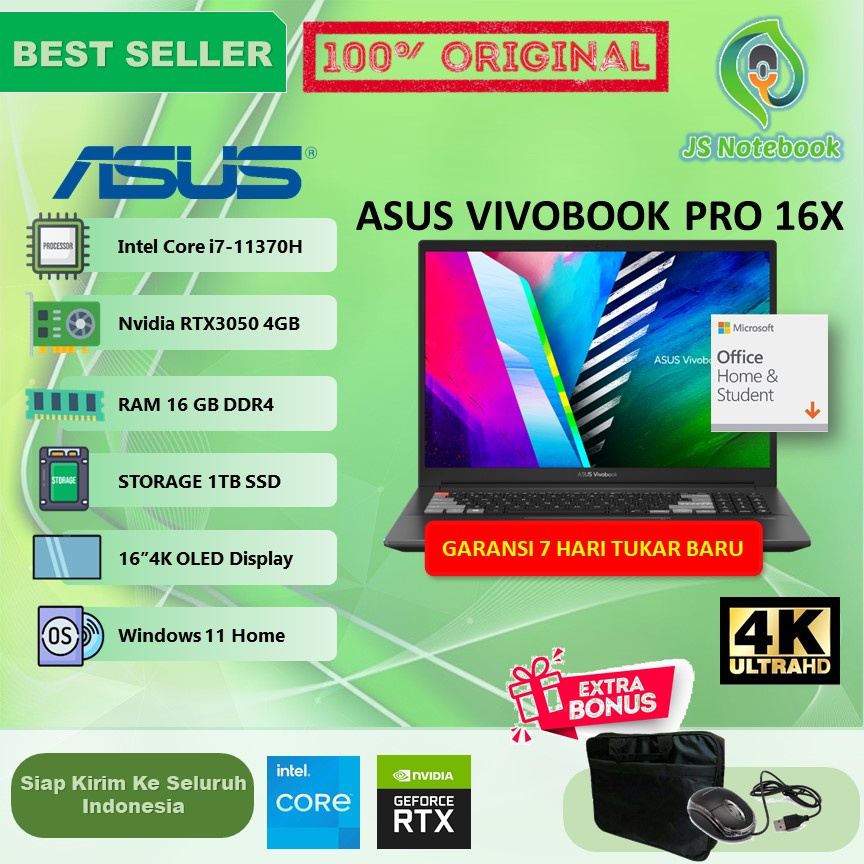 Jual Asus Vivobook Pro 16x N7600 I7 11370h 16gb Ddr4 1tb Ssd Rtx3050 4gb 16 4k Oled 0481