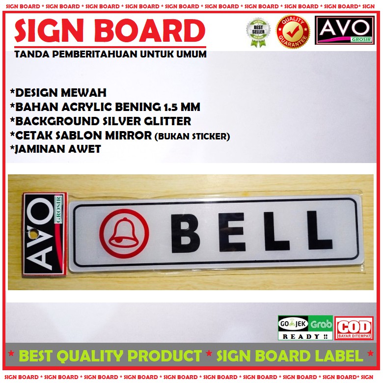Jual sign label BELL acrylic sticker sign board tanda notice | Shopee ...