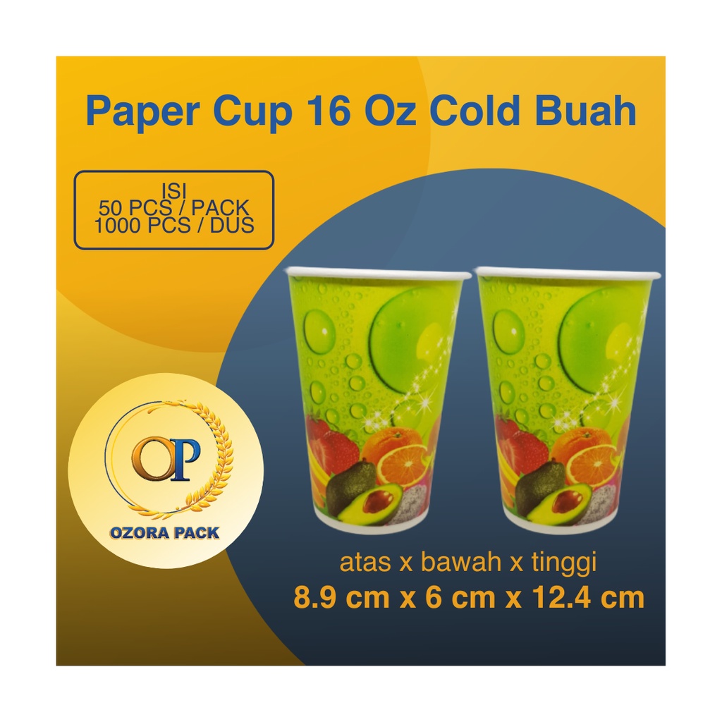 Jual Paper Cup 16 Oz Cold Buah Printing Motif / Gelas Kertas Minuman ...
