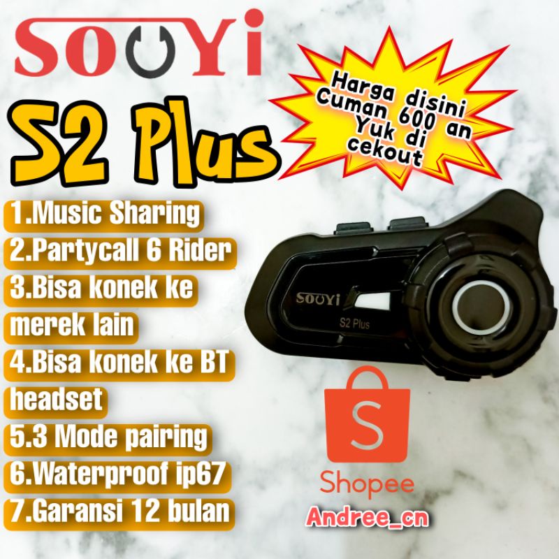 Jual Sooyi S2 Plus interkom helm 6 rider partycall waterproof ip67