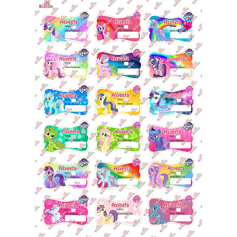 Jual LABEL NAMA LITTLE PONY 72 STIKER-ANTI AIR/ROBEK/LUNTUR -4 Nama ...