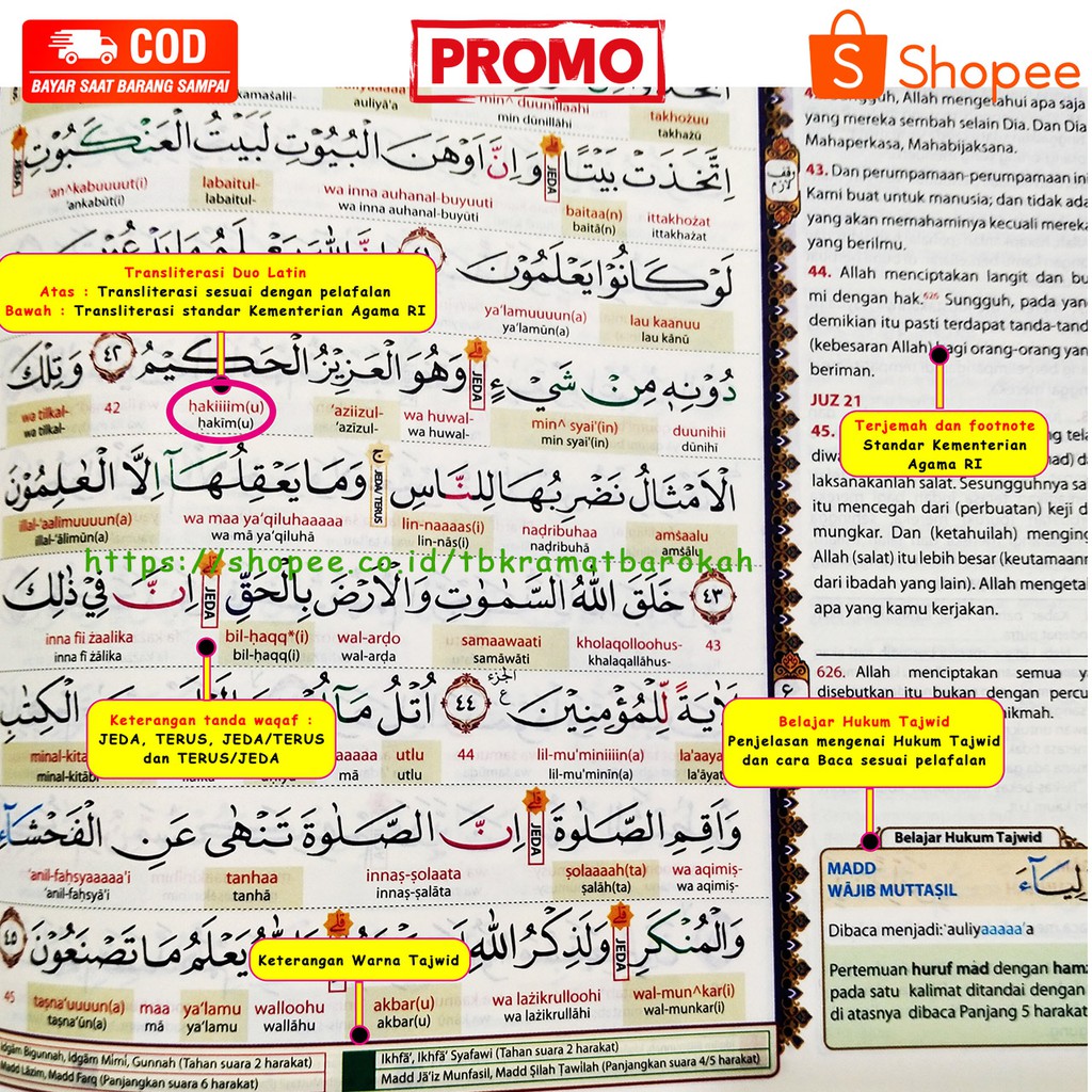 Jual New Alquran Alqosbah Duo Latin A Al Quran Latin Dan Terjemah Al Quran Tajwid Warna Dan