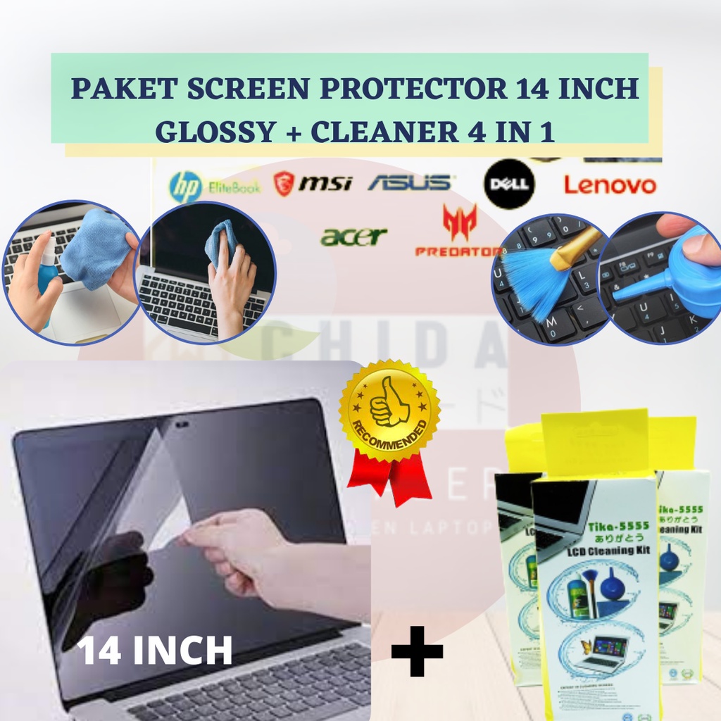 Jual Screen Protector laptop 14 inch Glossy Pembersih layar
