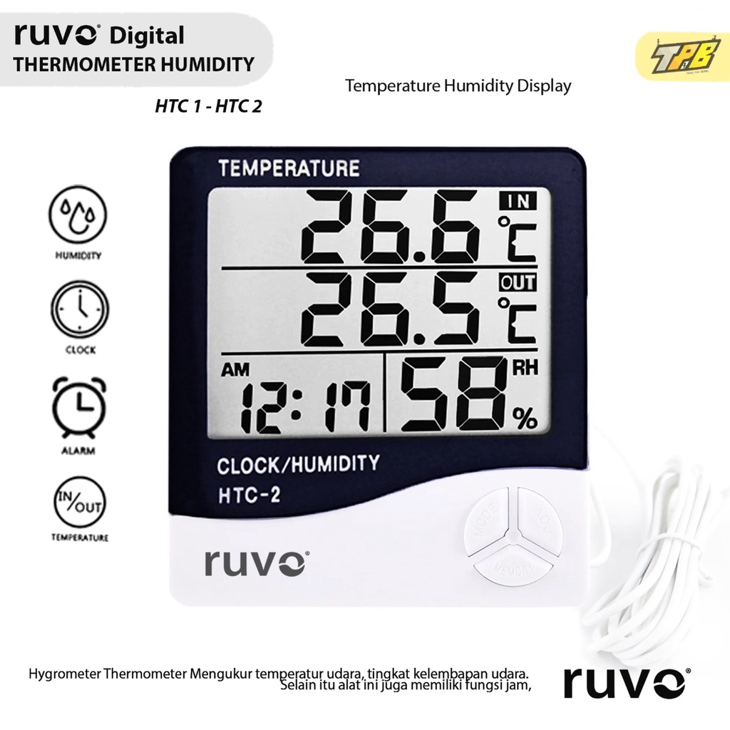 Jual RUVO HTC1 HTC2 Thermometer Hygrometer JAM Digital Termometer