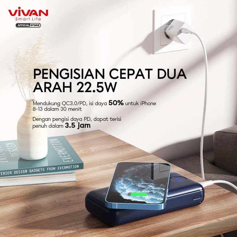 VIVAN Wireless Powerbank 20000 mAh VPB-W20 3 Output 22,5W Fast Charging Garansi 18 Bulan