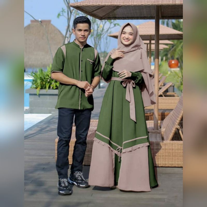 Jual Baju Couple Kapel Maxi Dress Kemeja Pasangan Keluarga Pria Wanita Suami Istri Busui Pesta