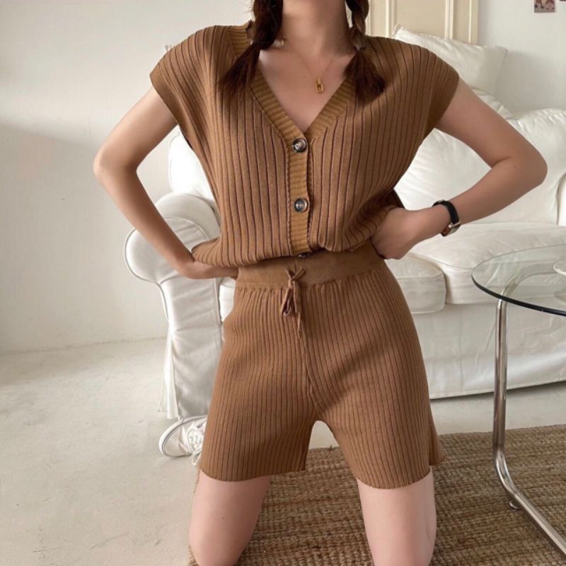 Jual Anna Rips Knit Set Top & Shorts SET6363 | Shopee Indonesia