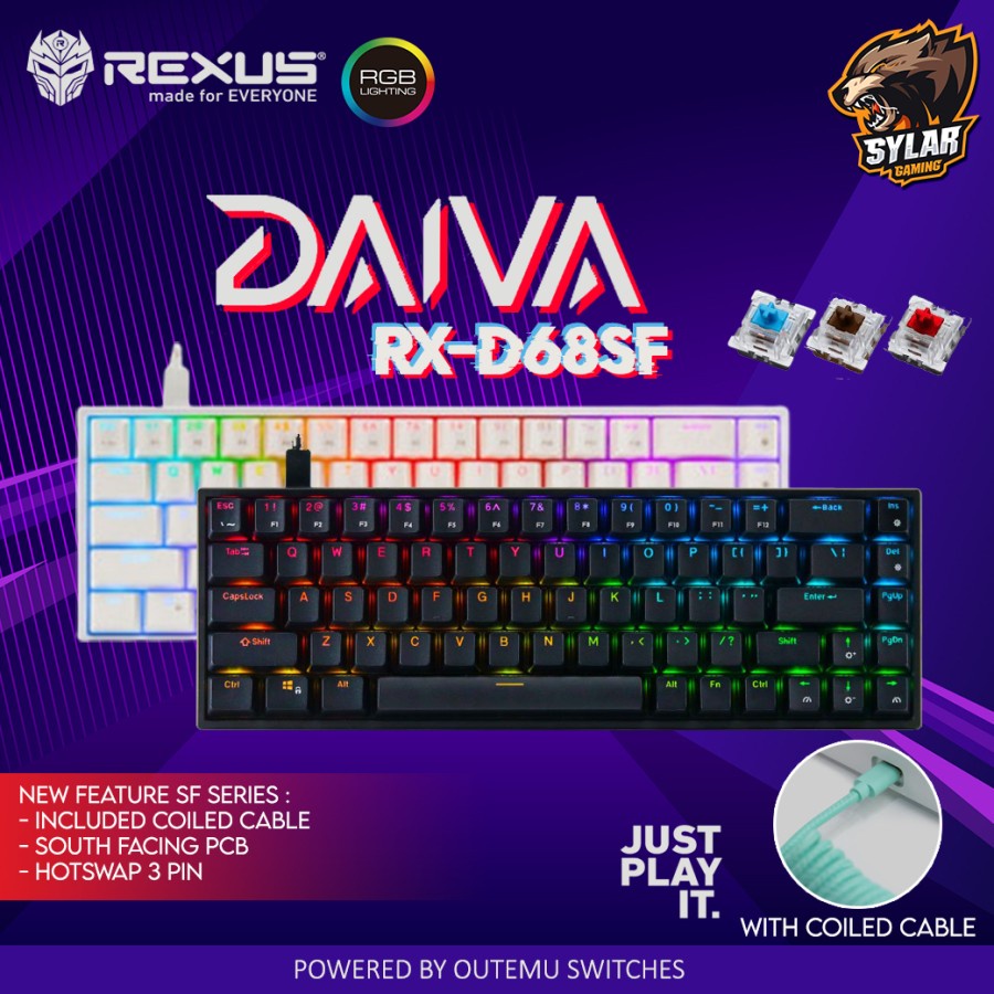 Jual Rexus DAIVA SF RX-D68 RGB Hotswappable Mechanical Gaming Keyboard ...