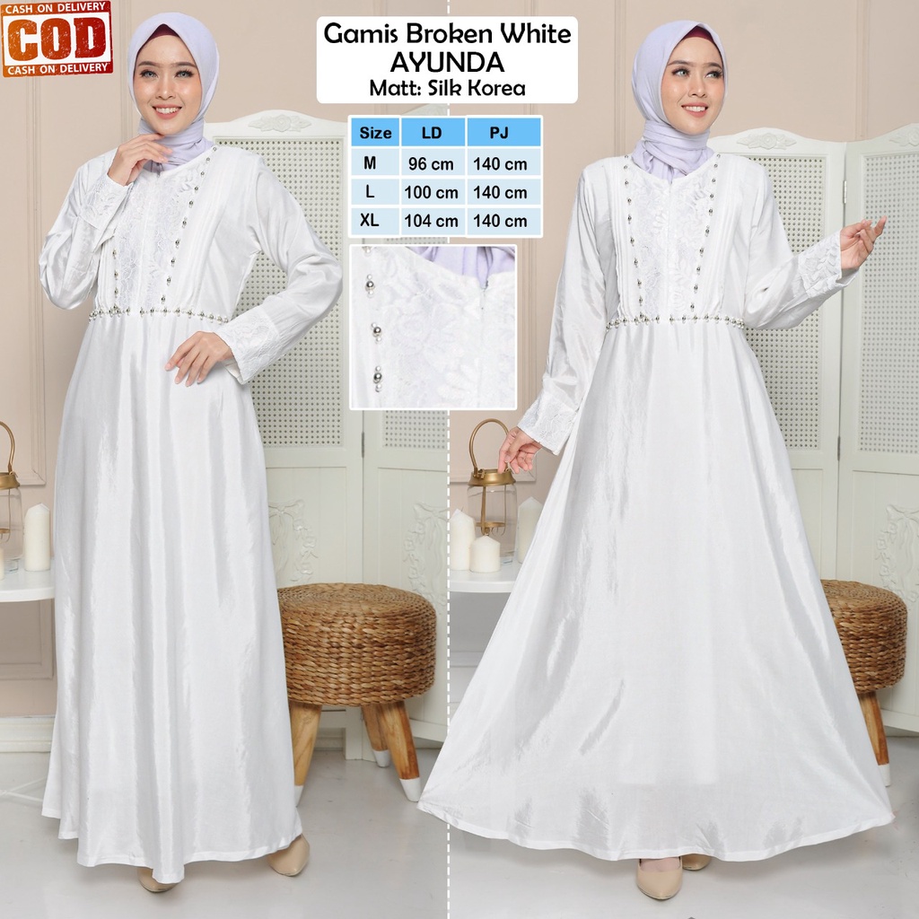 Jual Gamis Kombi Brukat Putih Terbaru 2023 Modern Lebaran Elegan Mewah