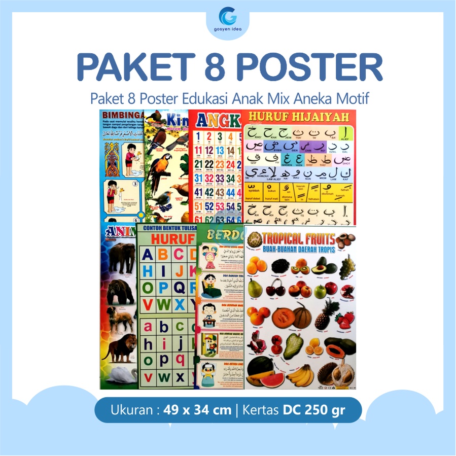 Jual Poster Pendidikan Anak Belajar Mix Paket Isi 8 Pcs Poster | Shopee ...