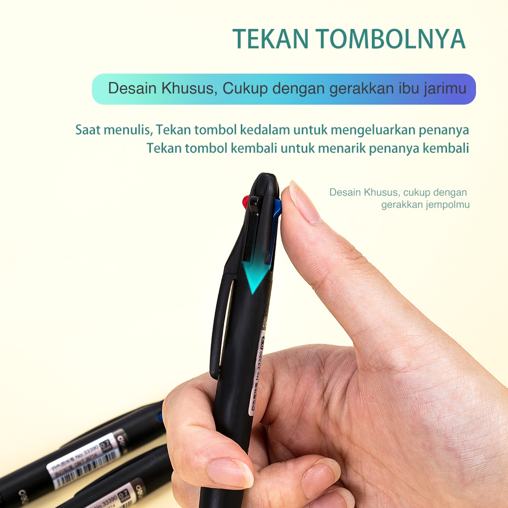 Deli pulpen cetek warna-warni 4 warna 0.7mm pulpen pelajar multifungsi 33390 (8)