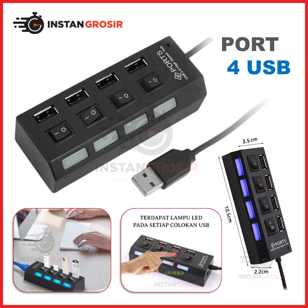 Jual USB Hub 7 port Output on off LED 7in1 Colokan Konektor 2.0 cocok ...