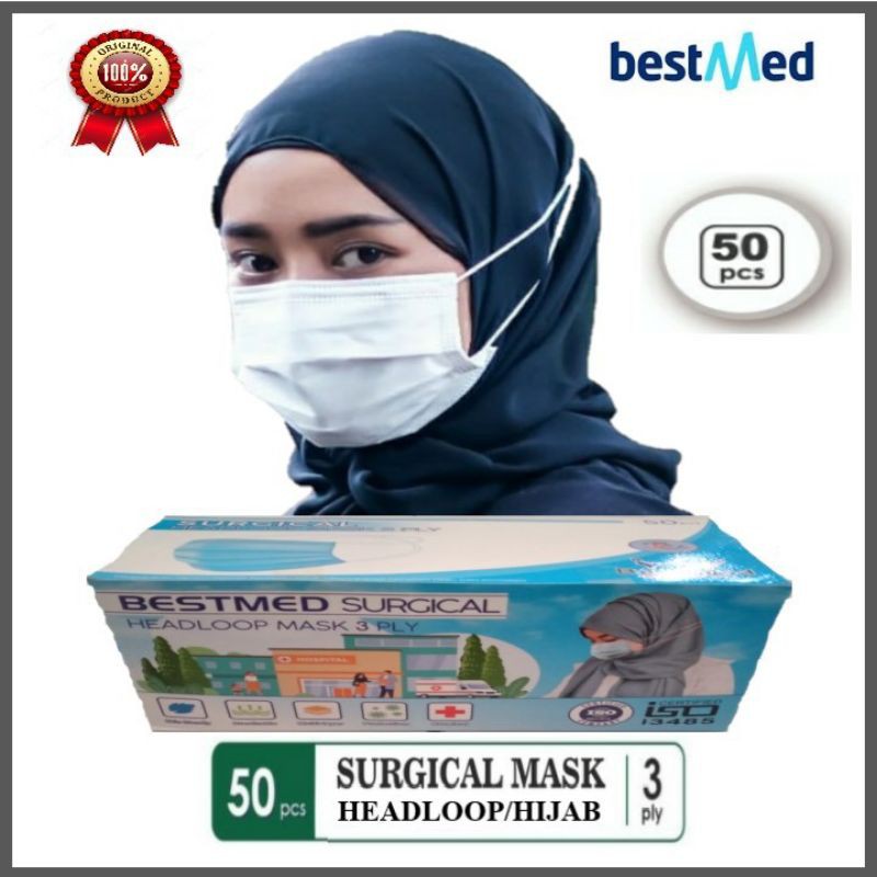Jual Masker Medis 3 Ply Surgical Mask Headloop Hijab Isi 50 Pcs ...