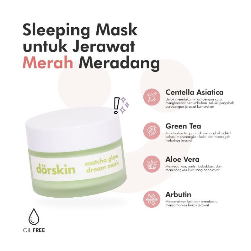 Jual DORSKIN Matcha Glow Dream Mask 30gr Sleeping Mask Mencerahkan
