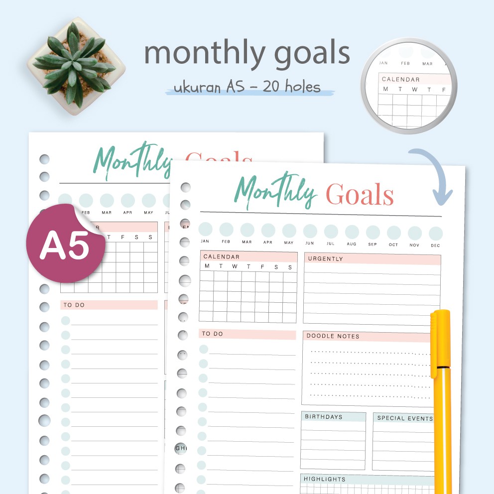 Jual Loose Leaf A5 - Kertas Binder Monthly Goals By Bukuqu | Shopee ...