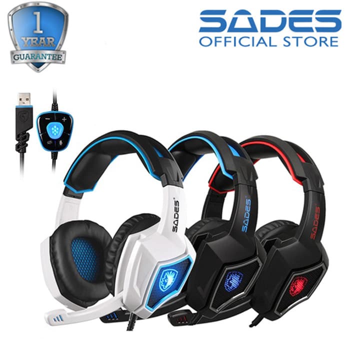 SADES SPIRIT WOLF 7.1 USB Microphone HEADPHONE GAMING Headset STEREO Biru