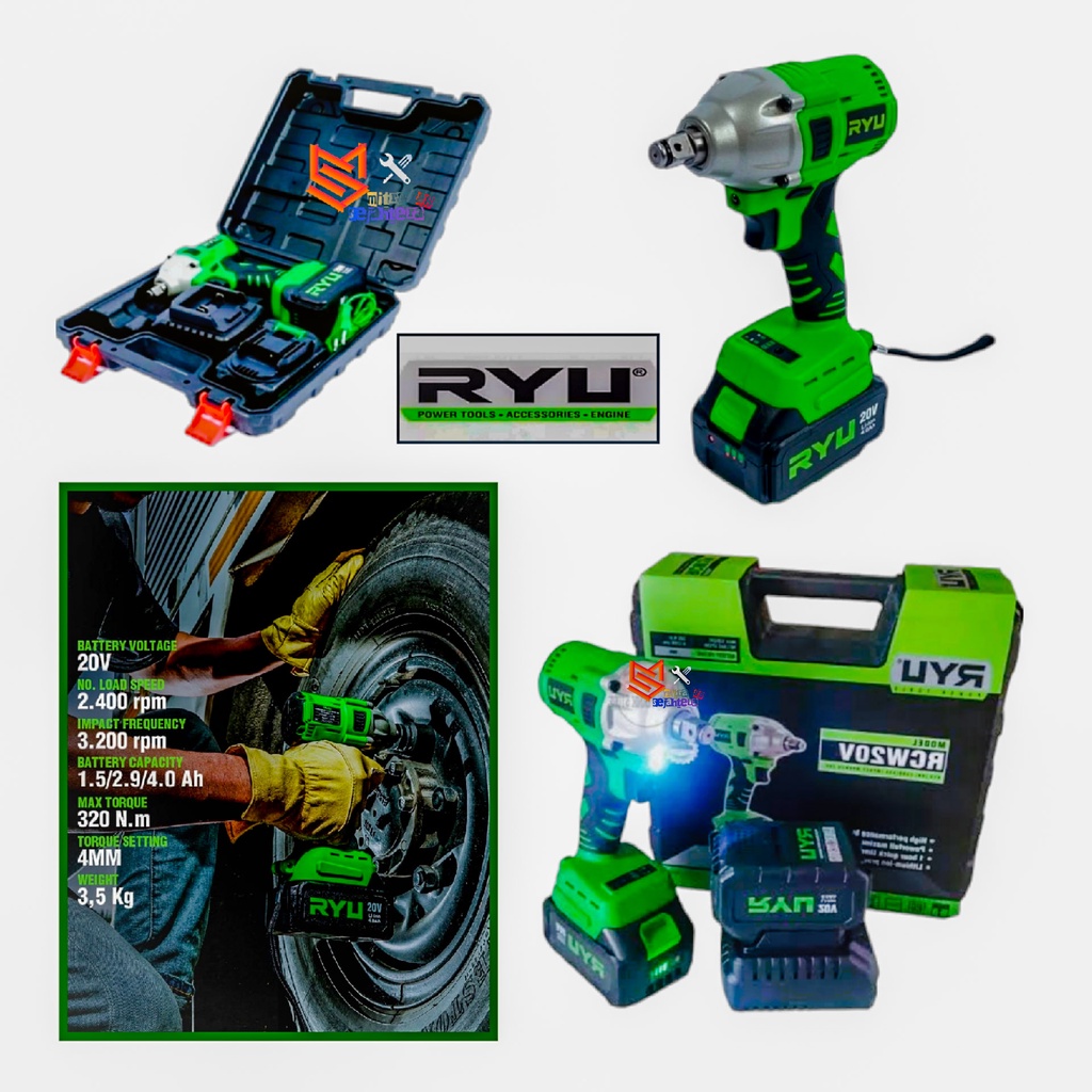 Jual ORIGINAL!! TEKIRO RYU RCW 20 Volt Bor Cordless Impact Wrench Bor ...