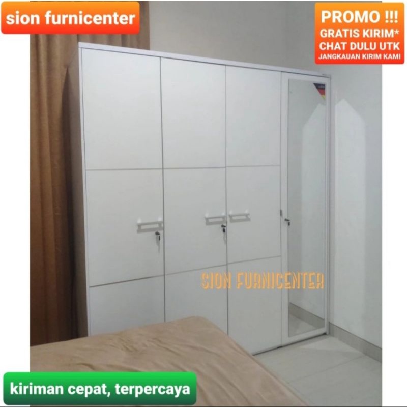 Jual lemari pakaian 4 pintu putih glossy plus cermin bahan tebal ...