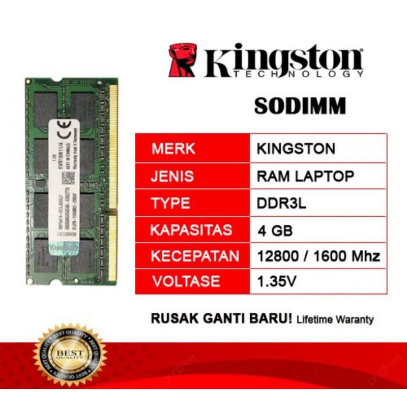 Kingston Ddr3 Ram Best Ram 4gb Jual MEMORY KINGSTON SODIMM DDR3L