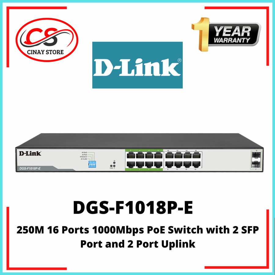 Jual DLink DGS-F1018P-E 16 Port Gigabit PoE Switch with 2 SFP D-Link ...