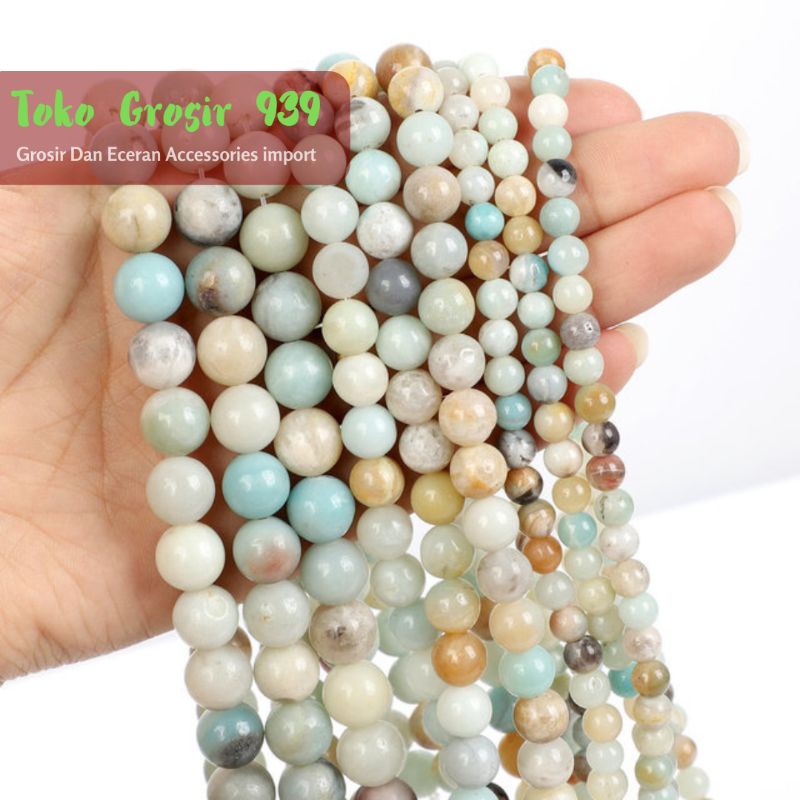 Jual Manik Batu Alam Amazonite Kuarsa Bulat Bahan Gelang 4mm 6mm 8mm ...
