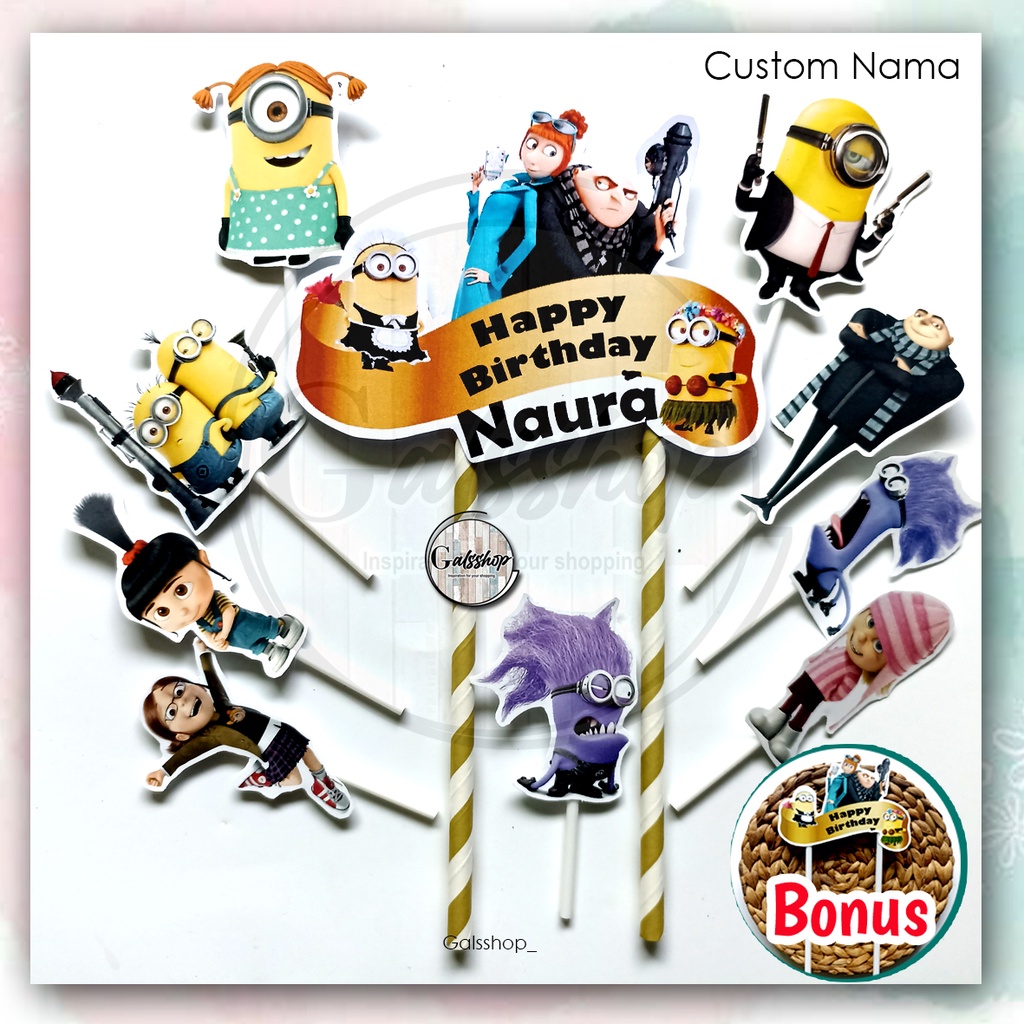 Jual Costum Nama / Foto / Topper Plus Minion 2 / Hiasan Kue / Cake ...