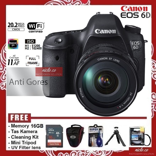 [NEW] KAMERA EOS CANON 6D LENSA 24-105L Wifi GPS Full Frame FREE  ACCESORIES CAMERA GARANSI