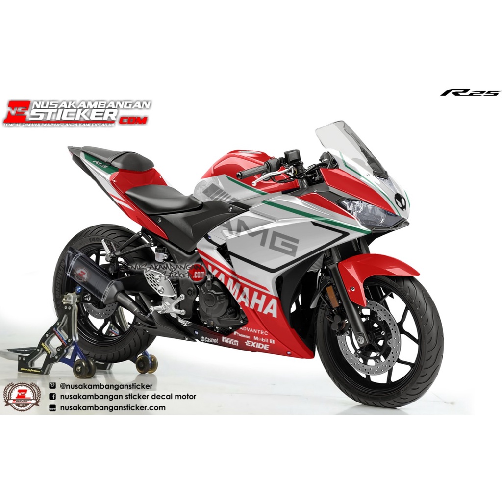 Jual Stiker Decal Motor Yamaha R25 Full Body AMG Merah Putih Grafis ...