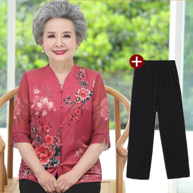 Jual Setelan musim panas nenek lengan tiga perempat istri berusia 60-70