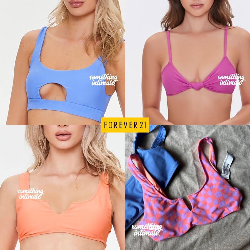 Forever 21 FUBU Split Square Bralette Bikini Top Swimwear Monokini Bra Tanpa Kawat Swimsuit Baju Renang Wanita Branded Wireless Bra Berenang F21