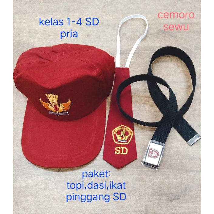 Jual Paket Topi Dasi Dan Ikat Pinggang Sd Kelas 1 4 Siswa Pria Shopee Indonesia