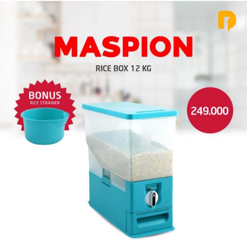 Jual Maspion Rice Box / Kotak Beras 12 kg Bonus Rice Strainer | Shopee ...