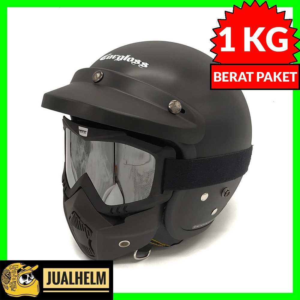 Jual Helm Cargloss Retro | Black Doff + Goggle Mask | Shopee Indonesia
