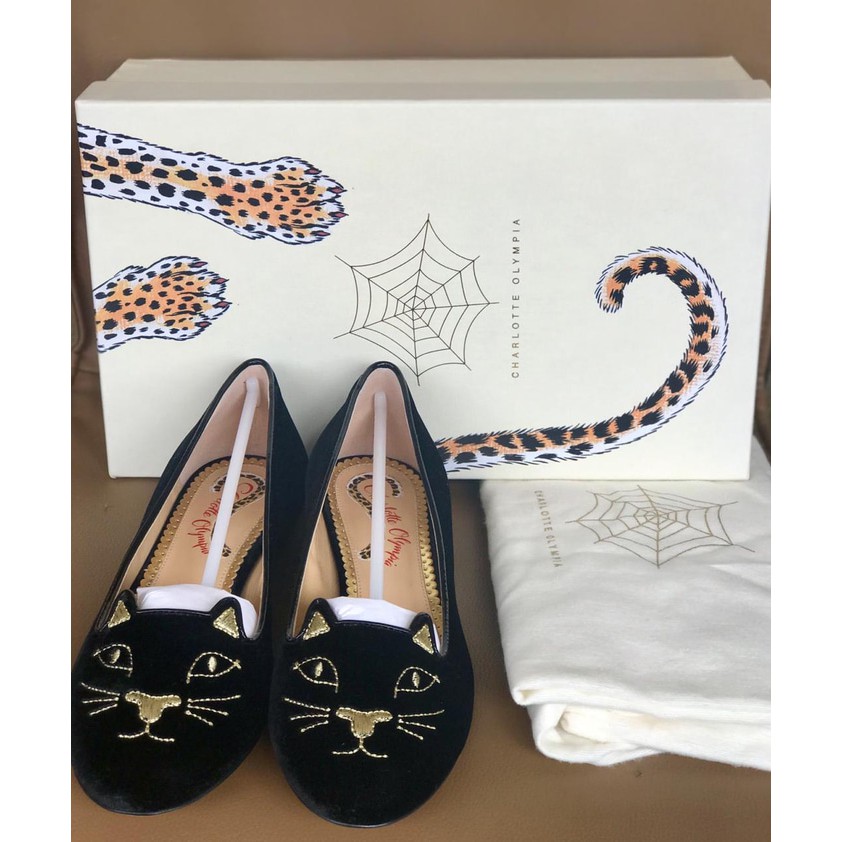 Jual Sepatu charlotte olympia kitty flat black velvet, size Jual Sepatu charlotte olympia kitty flat black velvet, size