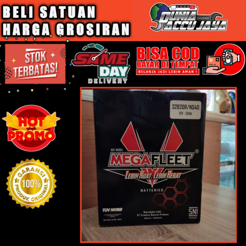 Jual aki mobil ns40 32B20R 32ah megafleet ( belum terisi air zuur