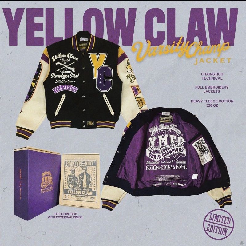 Jual VARSITY JACKET RAWTYPE RIOT X YELLOW CLAW ORIGINAL