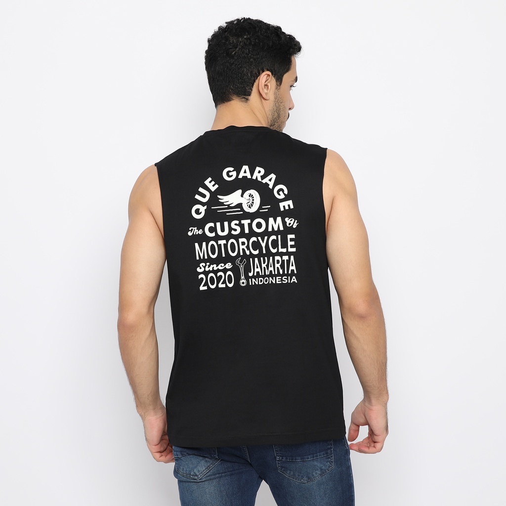 Jual QUE kaos pria unisex sleeveless que garage hitam Shopee Indonesia
