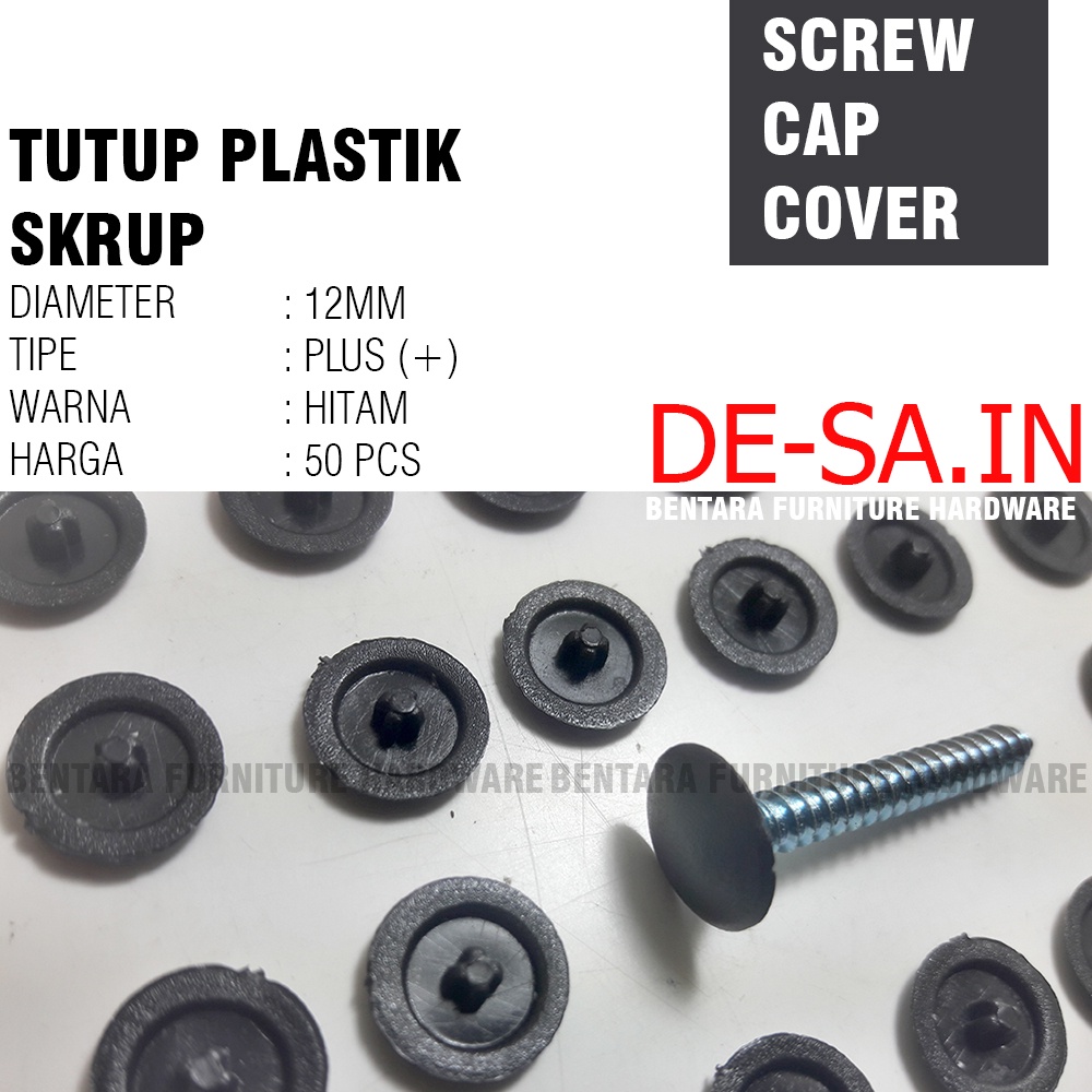 Jual 50 X Tutup Skrup Plastik Model Plus HITAM BLACK - Dop Screw Cap ...