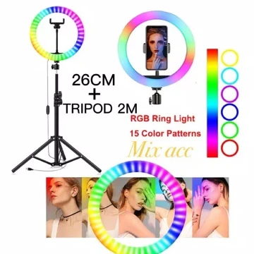 Ring Light Led 26Cm Lampu 26 Cm Make Up Vlog Ringlight Tripod 2.1M