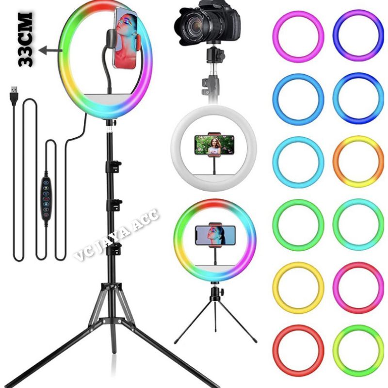 Jual Lampu Ring Light Rainbow Led Cm Cm Tripod Cm Holder Shopee Indonesia